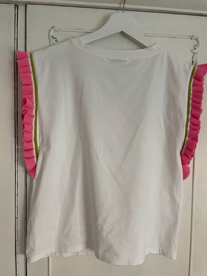 T Shirt Shirt Pailetten Herz Top rosa Rüschen Sommer Urlaub in Wesseling