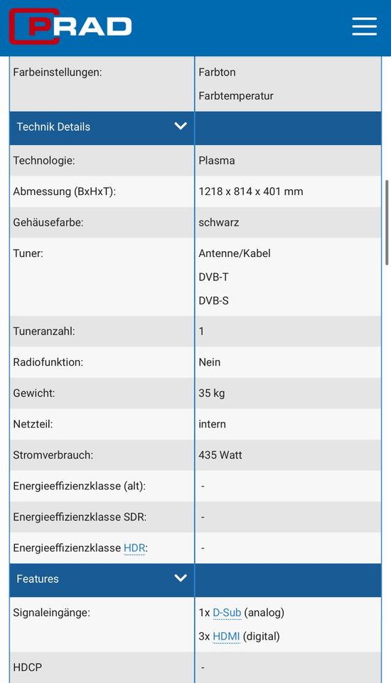 PANASONIC PLASMA TV 50Zoll in Bremen