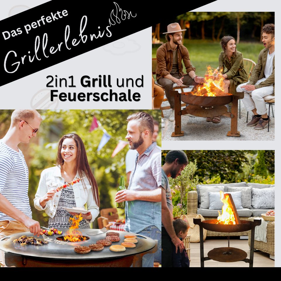 Feuerschale mit Feuerplatte 2IN1 Grillplatte, Plancha Platte in Scheinfeld