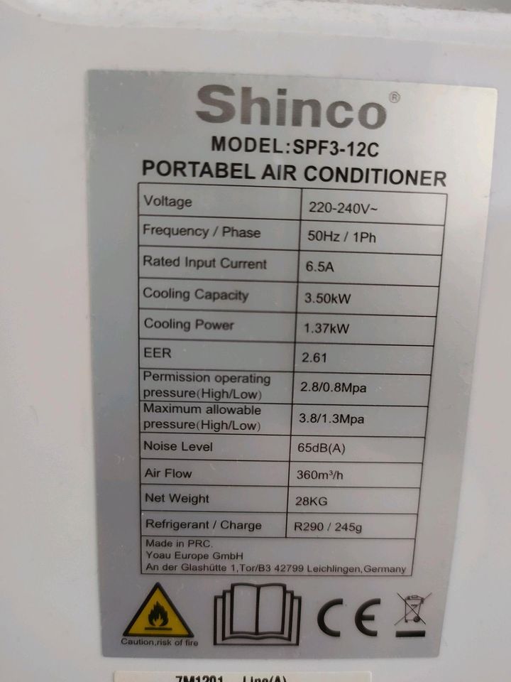 Mobiles Klimagerät 12000BTU Tragbare Klimaanlage 4-in1 shinco in Dallgow