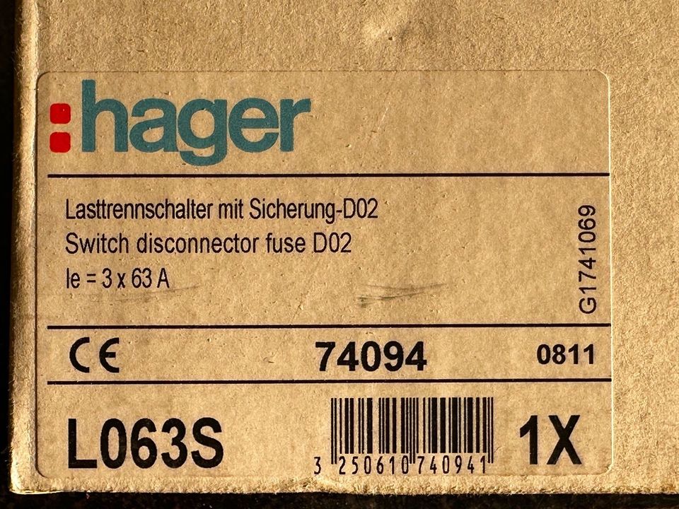 3 Stück Hager L063S Lasttrennschalter 3x63A schaltbar in Düsseldorf