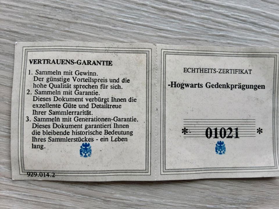 Münze, Hogwarts Gedenkprägung,  versilbert in Köln
