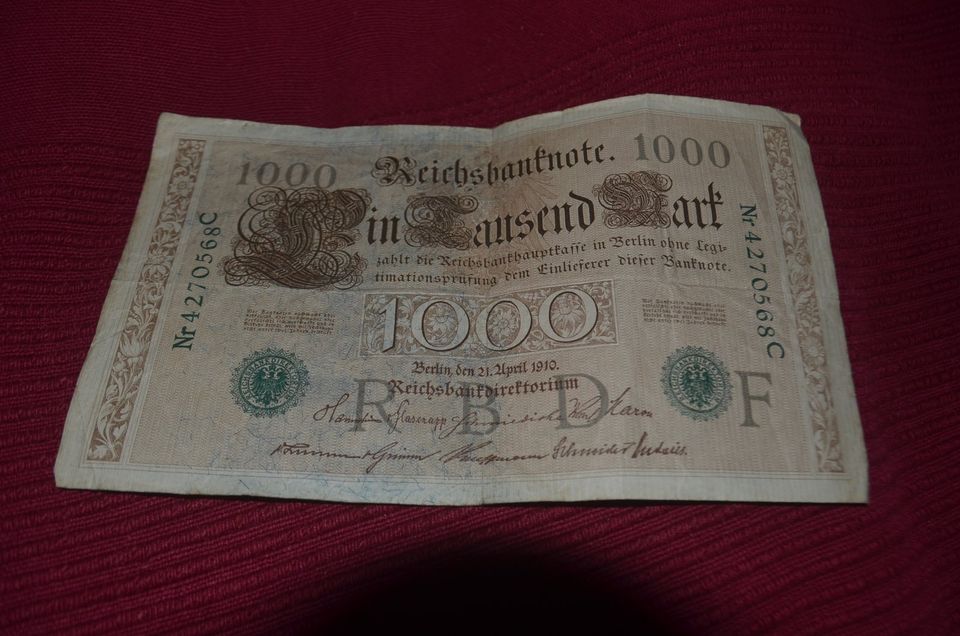 Reichsbanknote 21.April. 1910 in Centrum