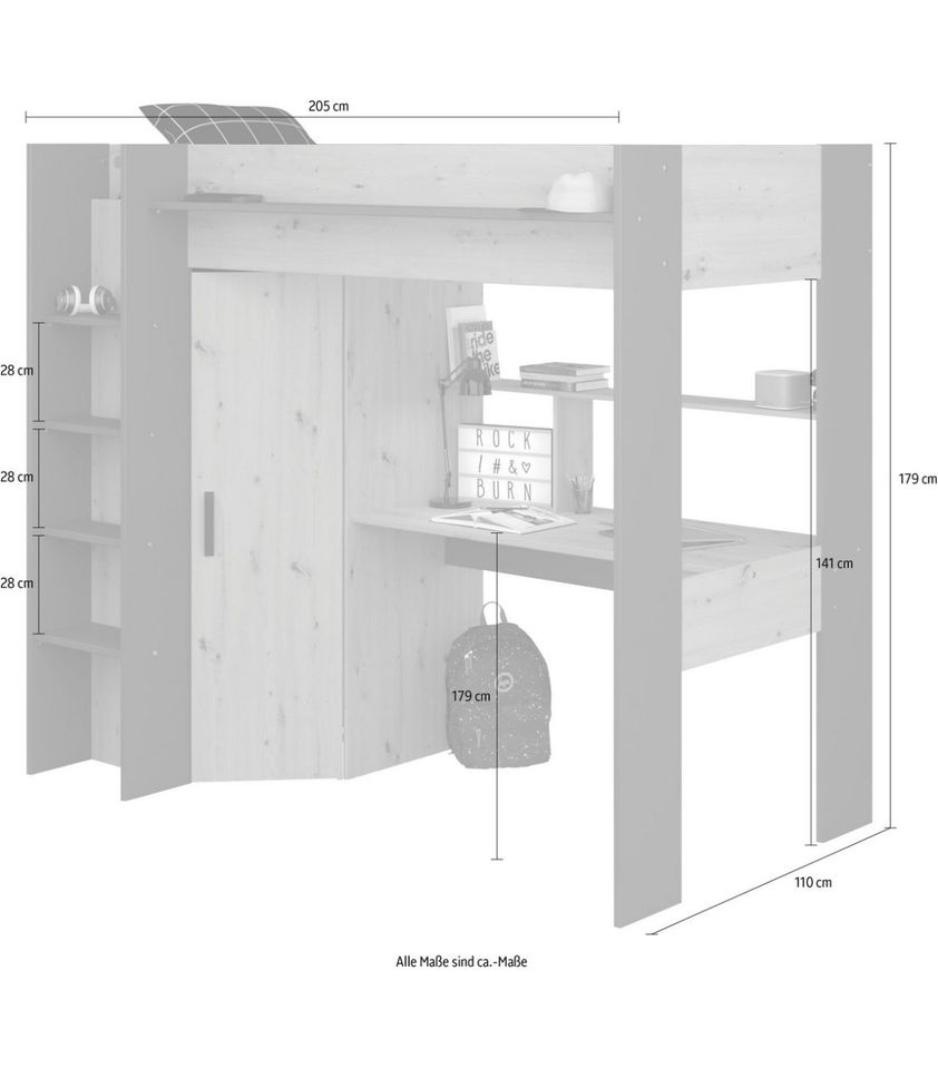 Hochbett mit Kleiderschrank und Schreibtisch in Reichelsheim (Wetterau)