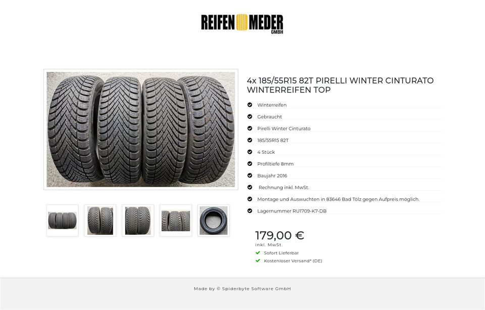 4x 185/55R15 82T PIRELLI WINTER CINTURATO WINTERREIFEN TOP #7104 in Bad Tölz