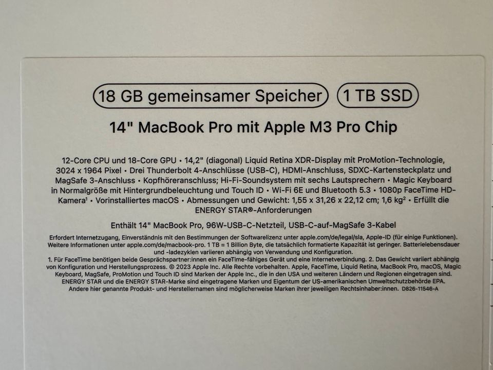 MacBook Pro 14“ M3 Pro 1TB/18GB RAM/18Core Schwarz in Brachttal