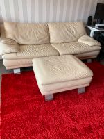 Couch 220 cm Echtleder Hocker beige creme Bochum - Bochum-Ost Vorschau