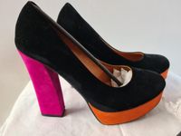 Schwarz/ bunte Plateau Schuhe Pumps, Gr.40, Wildlederimitat Hessen - Darmstadt Vorschau