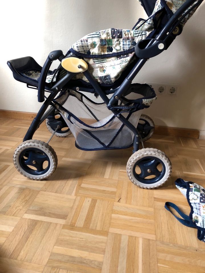 Kinderwagen | Kinderbuggy Retro Muster Blau Weiß Tasche in Schönbrunn (bei Hildburghausen)