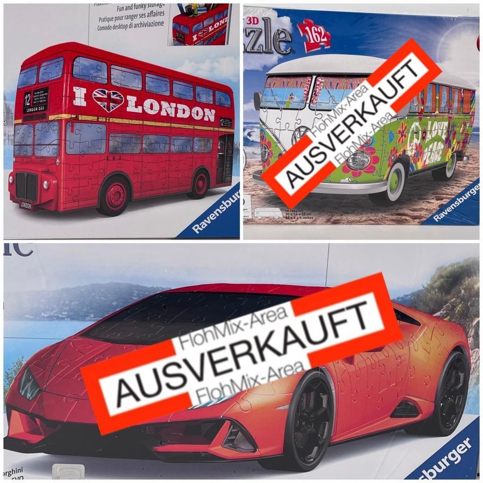 LNr.153# 3d Puzzle, Lamborghini, VW Bus, London Bus, Ravensburger in Norderstedt