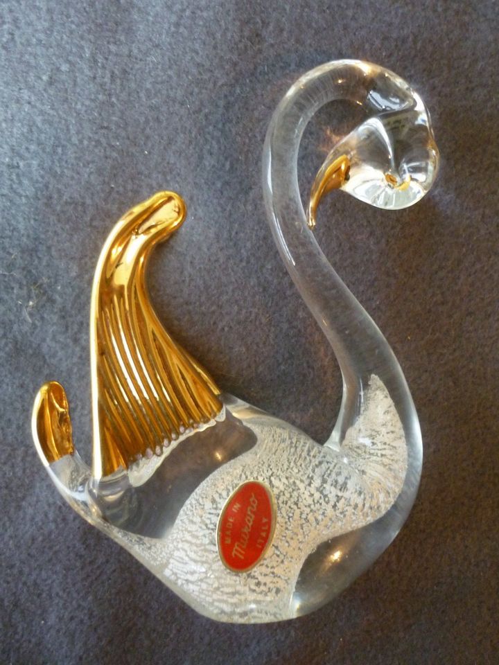 Muranoglas Kunstglas Figur Skulptur Schwan Murano Glas vergoldet in Bad Schönborn