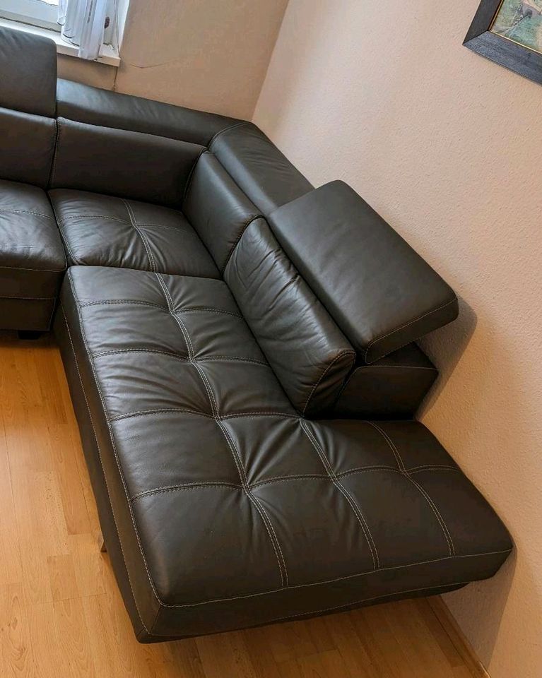 Ledercouch grau Couch Lounge Leder Ecksofa Sofa in Magdeburg