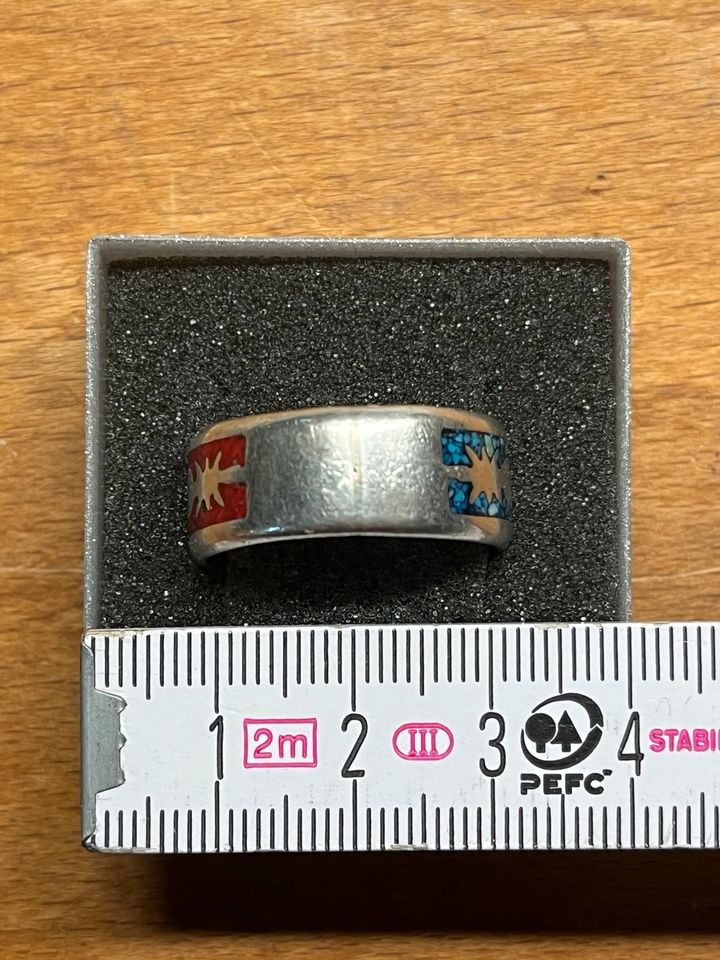 Indianerschmuck Silber Türkis Ring Federn 21,5mm Durchmesser 7g in Himmelstadt