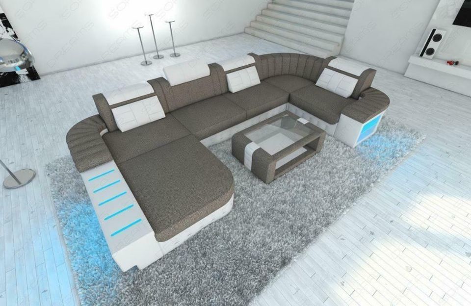 Wohnlandschaft Bellagio U Form Stoffsofa Couch mit Ottomane LED in Berlin