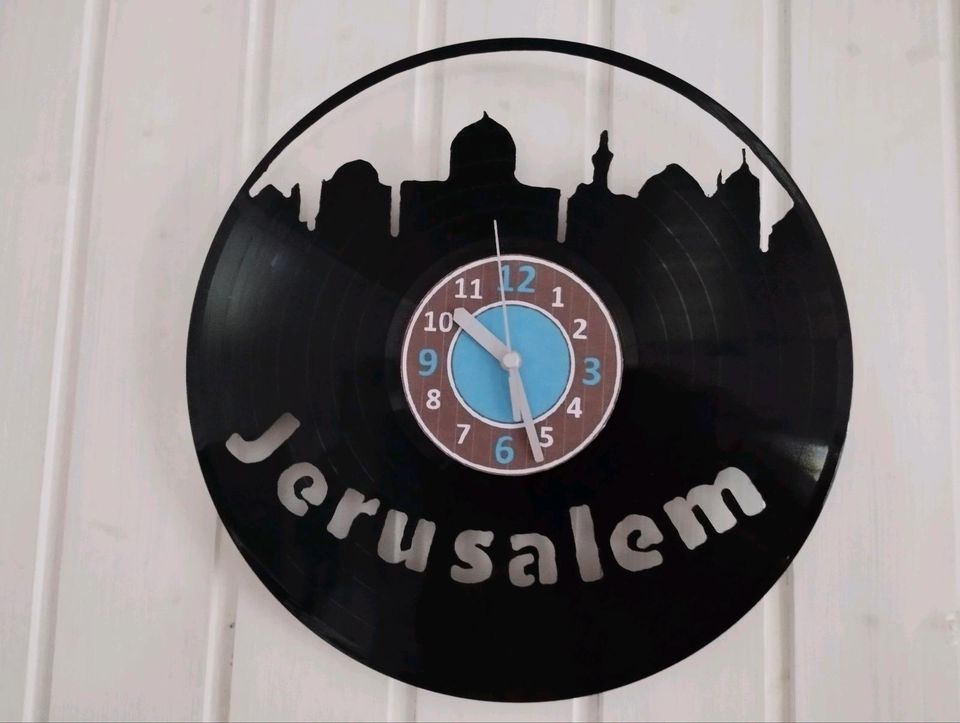 Schallplatte Uhr Wandbild gefräst Jerusalem Skyline Retro Geschen in Sulzberg
