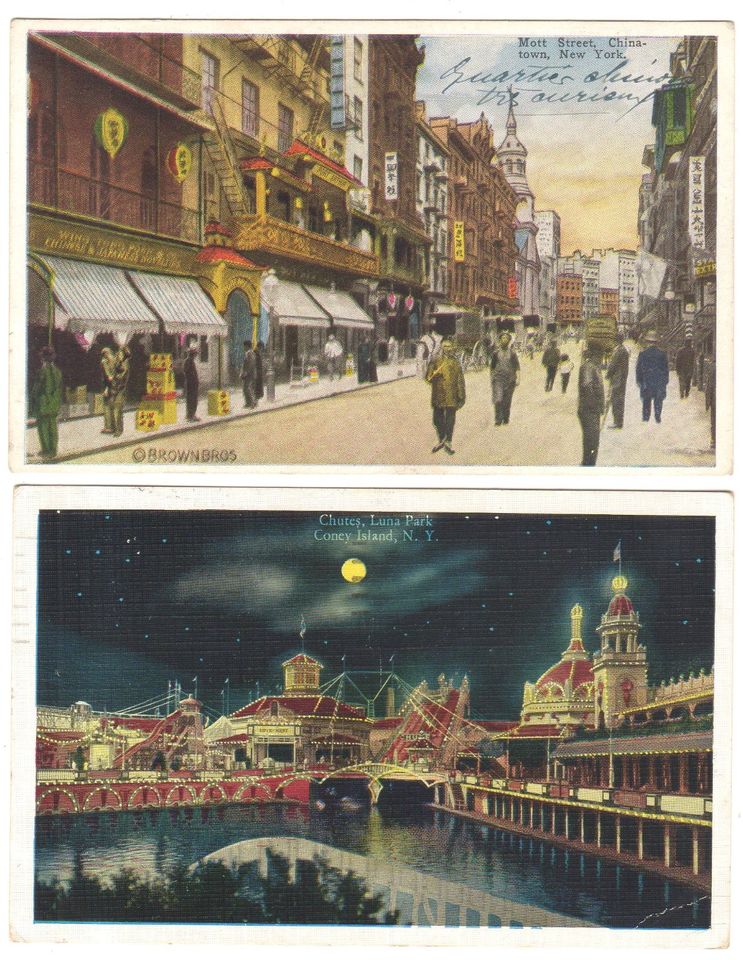 2x AK Postkarte USA New York Chinatown / Coney Island 1938 in Hamburg