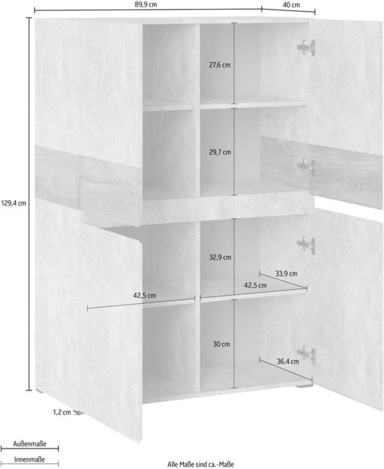 Highboard Rimini 90x40x129cm Atelier hell Kastanie Breslau in Rostock