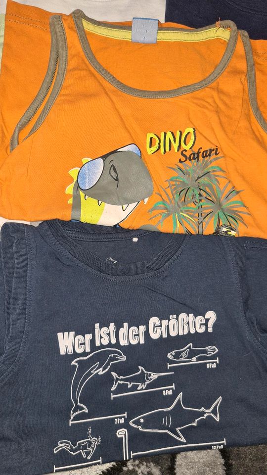 10 T-Shirts, 2x Unterhemd, 5 ärmellos Shirts Größe 98-104 in Neunburg