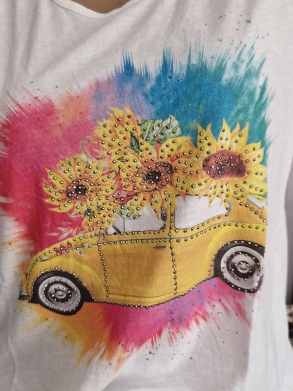 T-Shirt Shirt weiss Käferauto Sonnenblumen 36 38 40 42 Italy NEU in Mönchengladbach