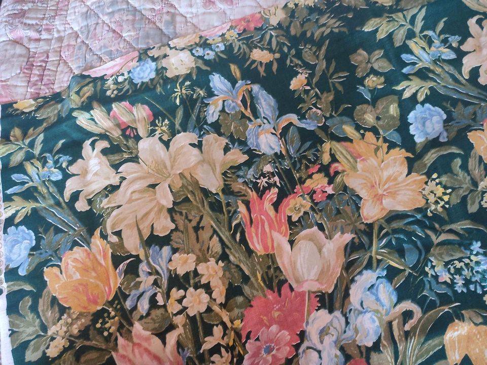 Blumen Stoff Indanthren vintage Nähen Meterware floral Leinen in Groß-Gerau