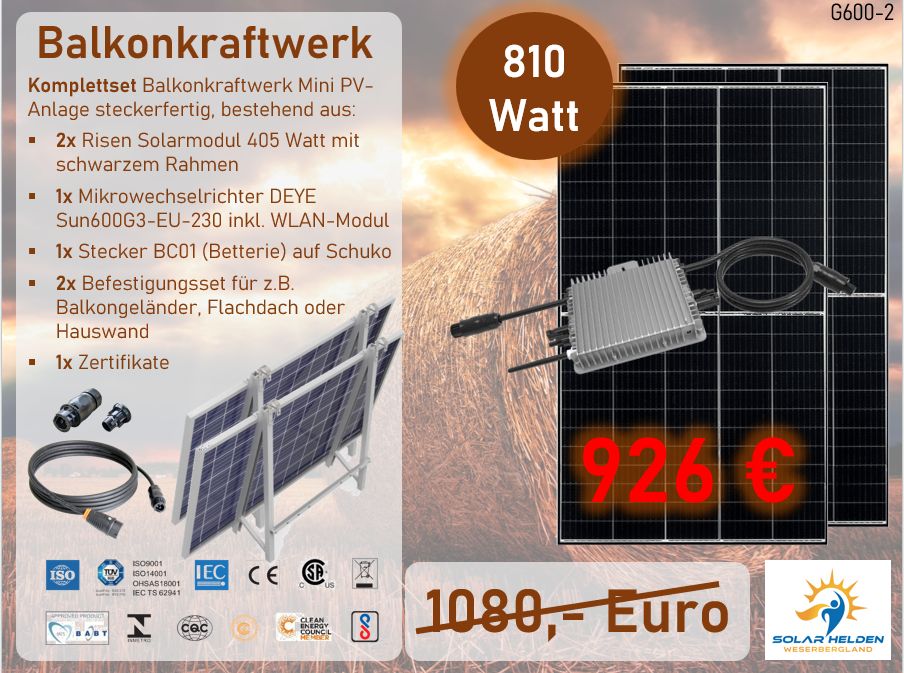 BALKONKRAFTWERK ☀️ | Komplettset 600 Watt | steckerfertig in Hessisch Oldendorf