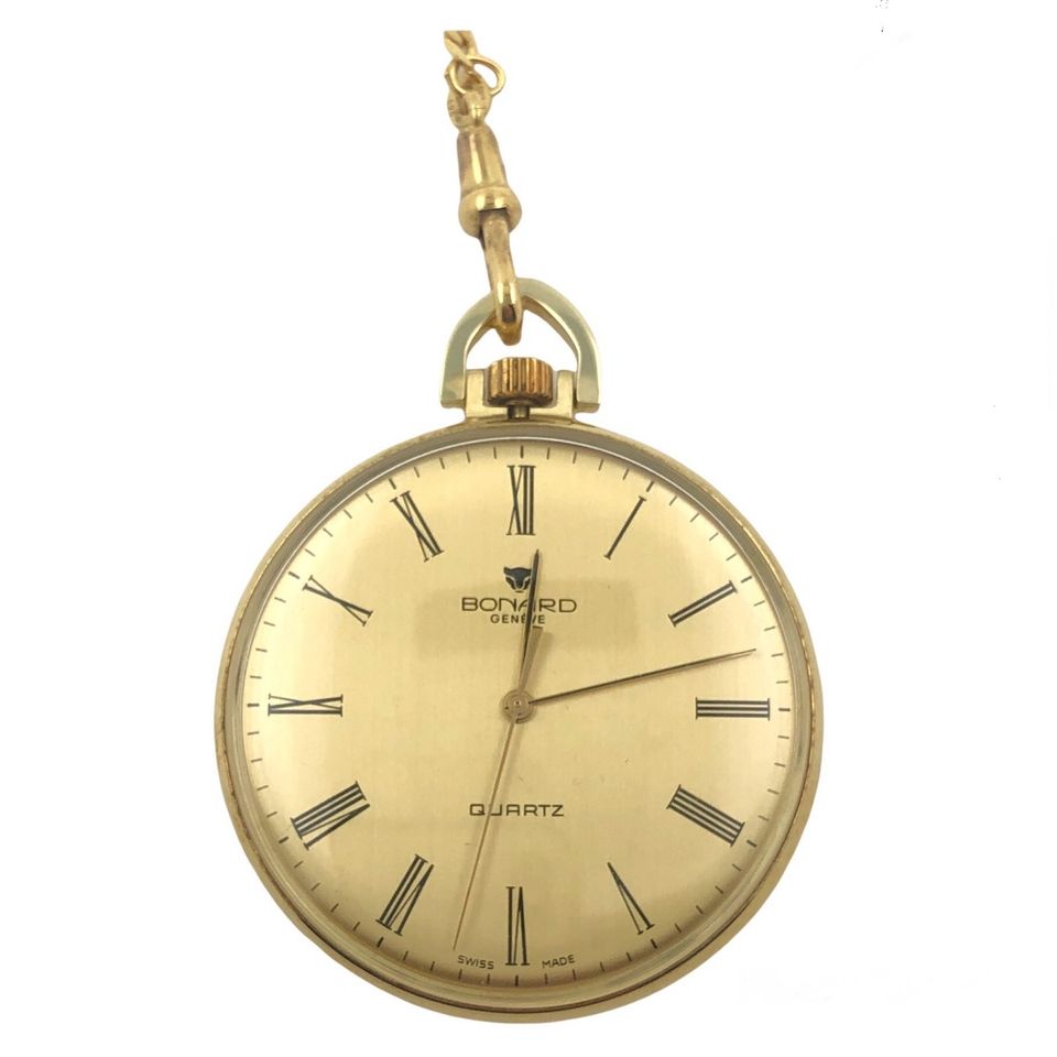 14 kt Gold Bonard Geneve Taschenuhr mit Figaro Kette in Leimen