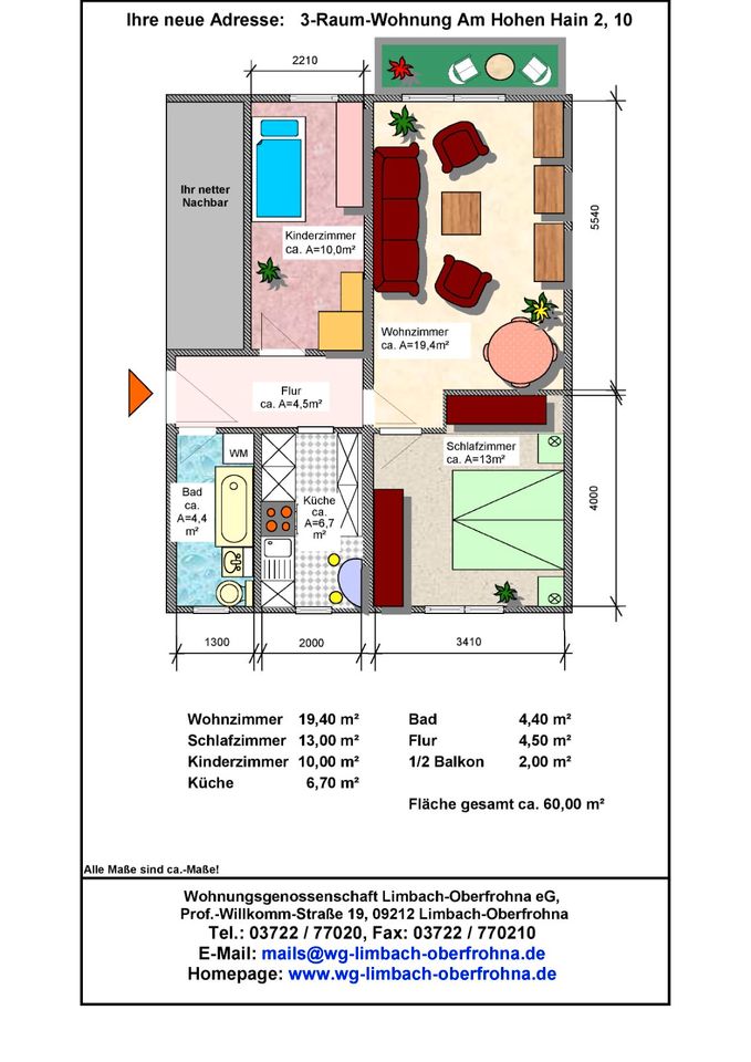 Reserviert! Vorhang auf! Bezugsfertige 3-Raum-Wohnung mit Einbauküche in Limbach-Oberfrohna