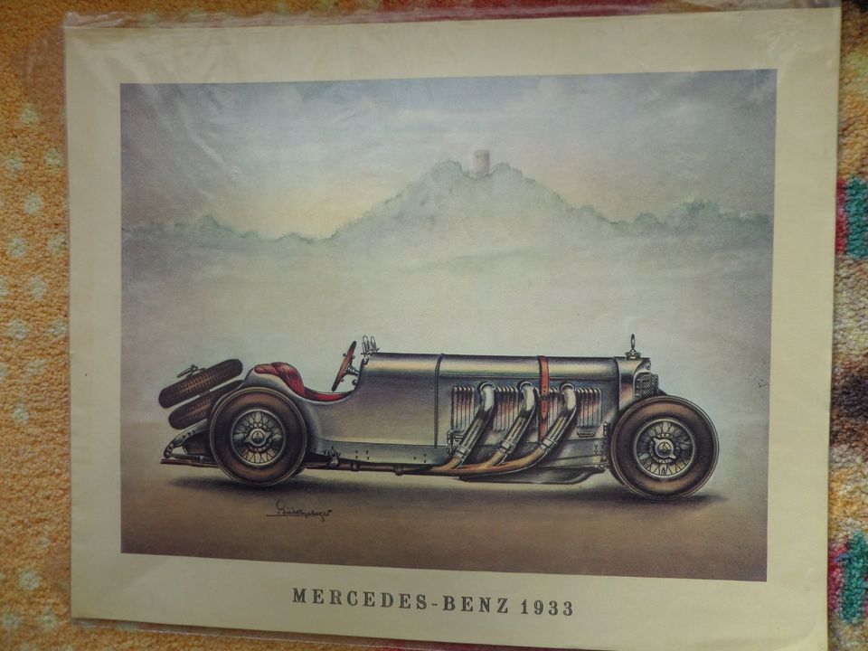 VINTAGE 1933 MERCEDES BENZ FOTODRUCK Kunst Bild OLDTIMER Auto in Rodenbach