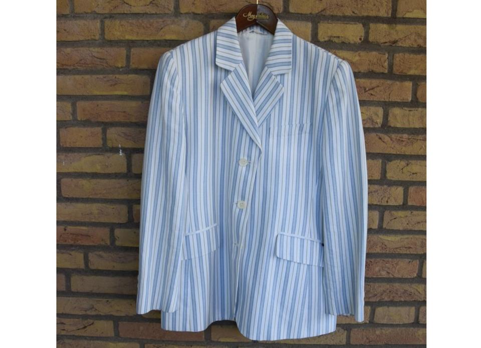 Aigner Blazer blau-weiß gestreift Gr. 40 Baumwolle / Leinen in Gauting