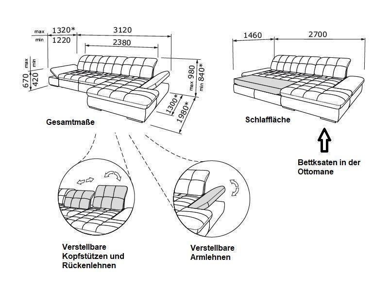 ECKCOUCH MIT SCHLAFFUNKTION UND STAURAUM DESIGN ECKSOFA NEU in München