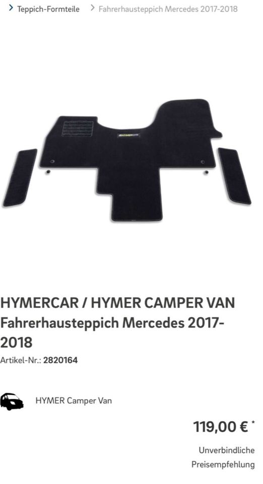 HYMERCAR / HYMER CAMPER VAN Fahrerhausteppich in Baesweiler