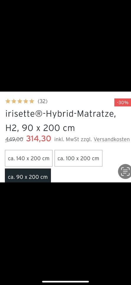 irisette -Hybrid-Matratze, 90 x 200 cm neuwertig in Braunschweig