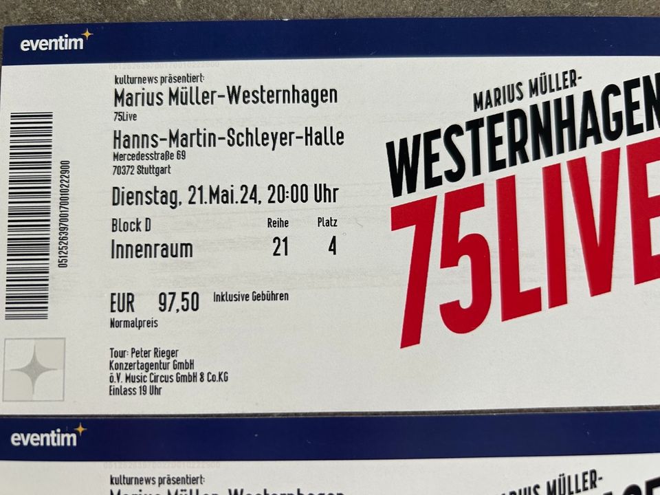 1 Ticket Stuttgart 21.05.24: Marius Müller-Westernhagen in Filderstadt
