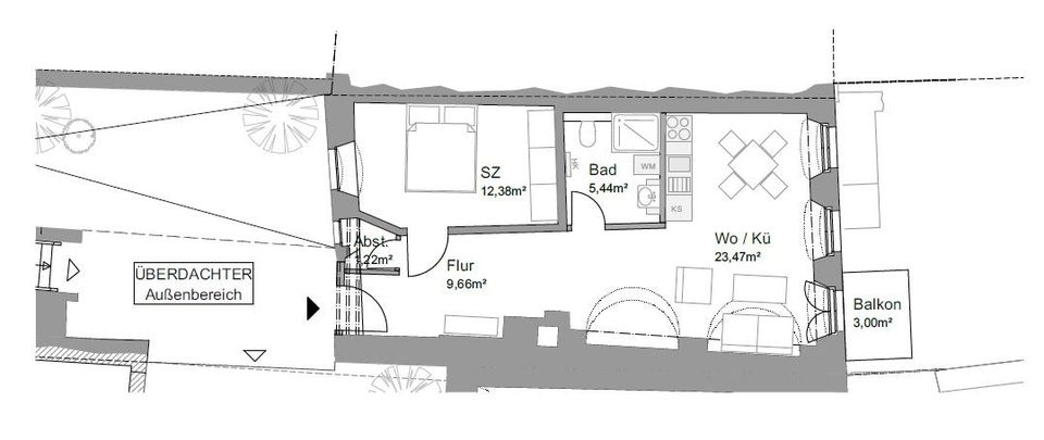 Stilvoll wohnen in der Innenstadt: Top-sanierte 2-Zimmer-Wohnung im EG des Ludwig-Ensembles - mit schönem Balkon Richtung Saale - Erstbezug (ca. 53,67 m²) in Hof (Saale)