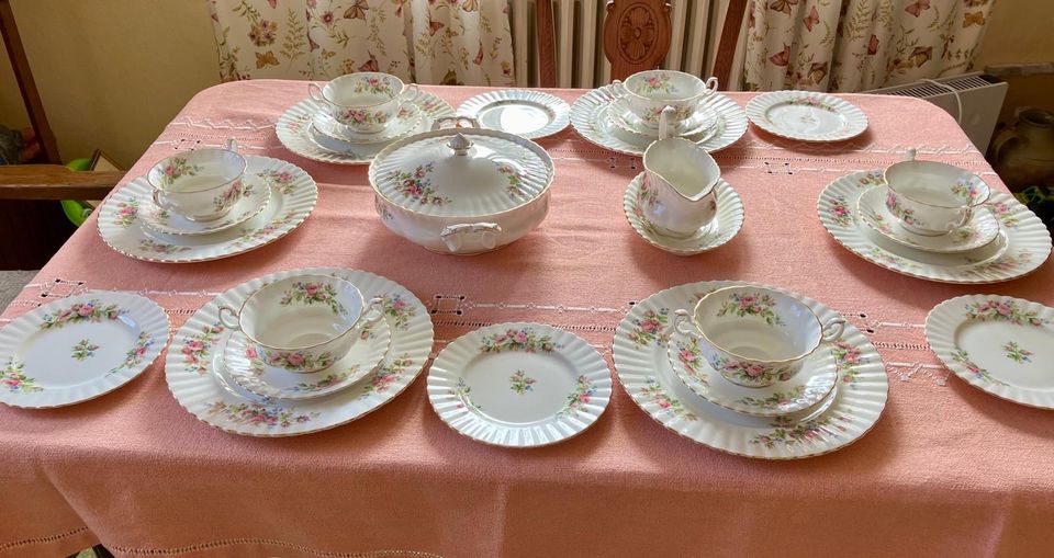 Englisches Tafelservice Moos Rose von Royal Albert, Bone China in Ortenberg