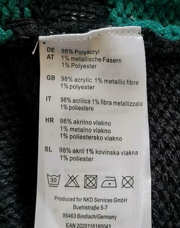 Damen Strickpullover Rollkragen grün/türkis schwarz silber Gr. 44 in Bad Doberan