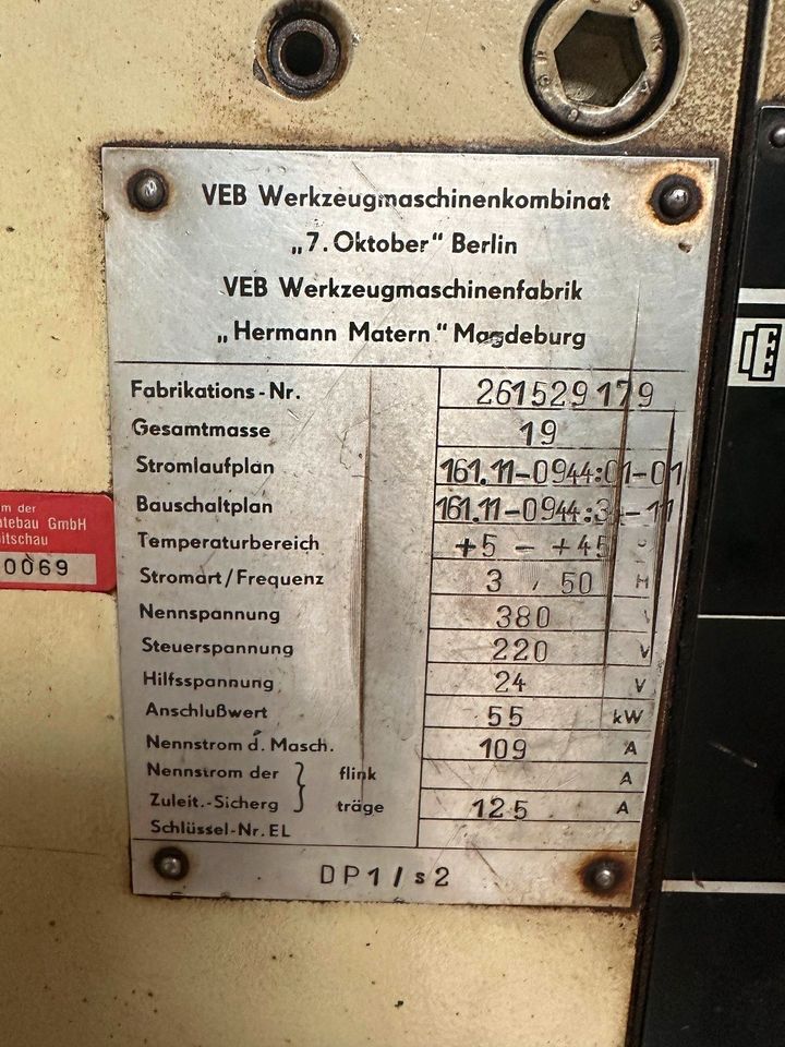 Kopf- und Plandrehmaschine WMW Niles DP1/S2 1250mm Durchmesser Planscheibe in Weißenborn Erzgebirge