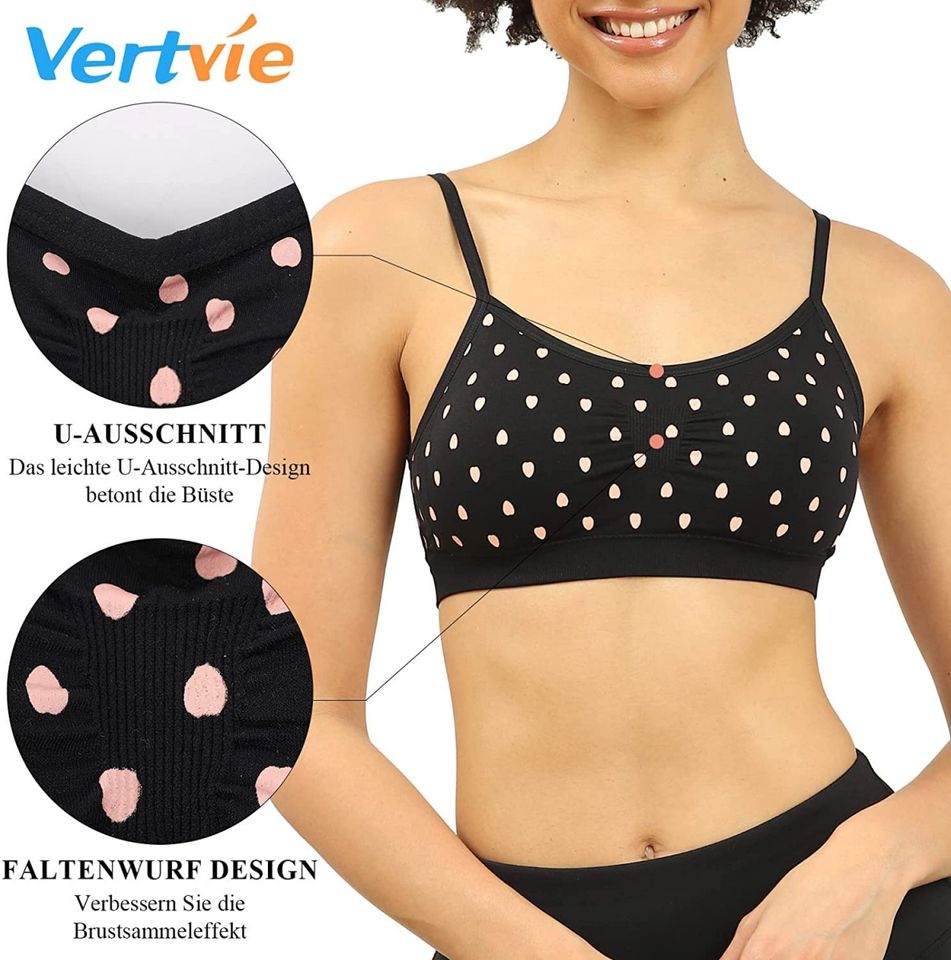 3 Vertvie Womens Strech Duenn Ohne Buegel Push up Yoga Sports BH in Körle