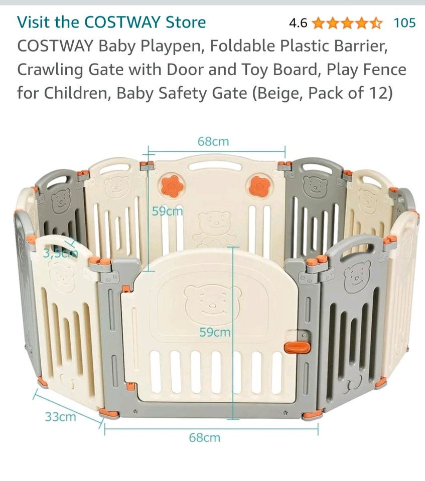 Laufgitter Faltbar - Baby Krabbelgitter - Play Pen Costway in München