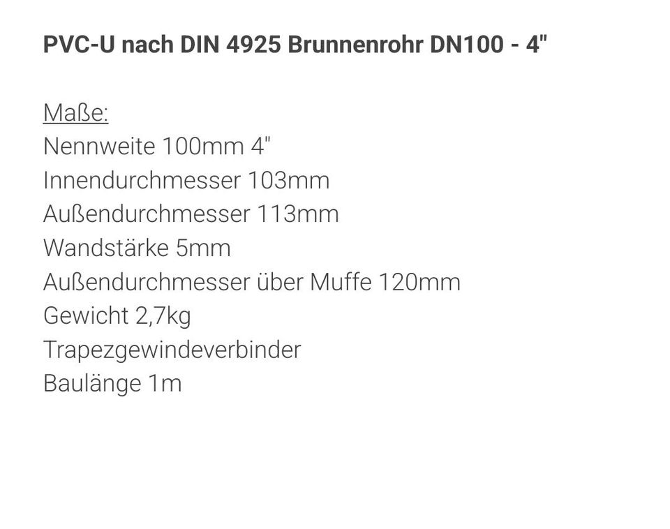 Brunnenrohre Neu DN 100 mit Brunnenkopf Set Neu in Geist