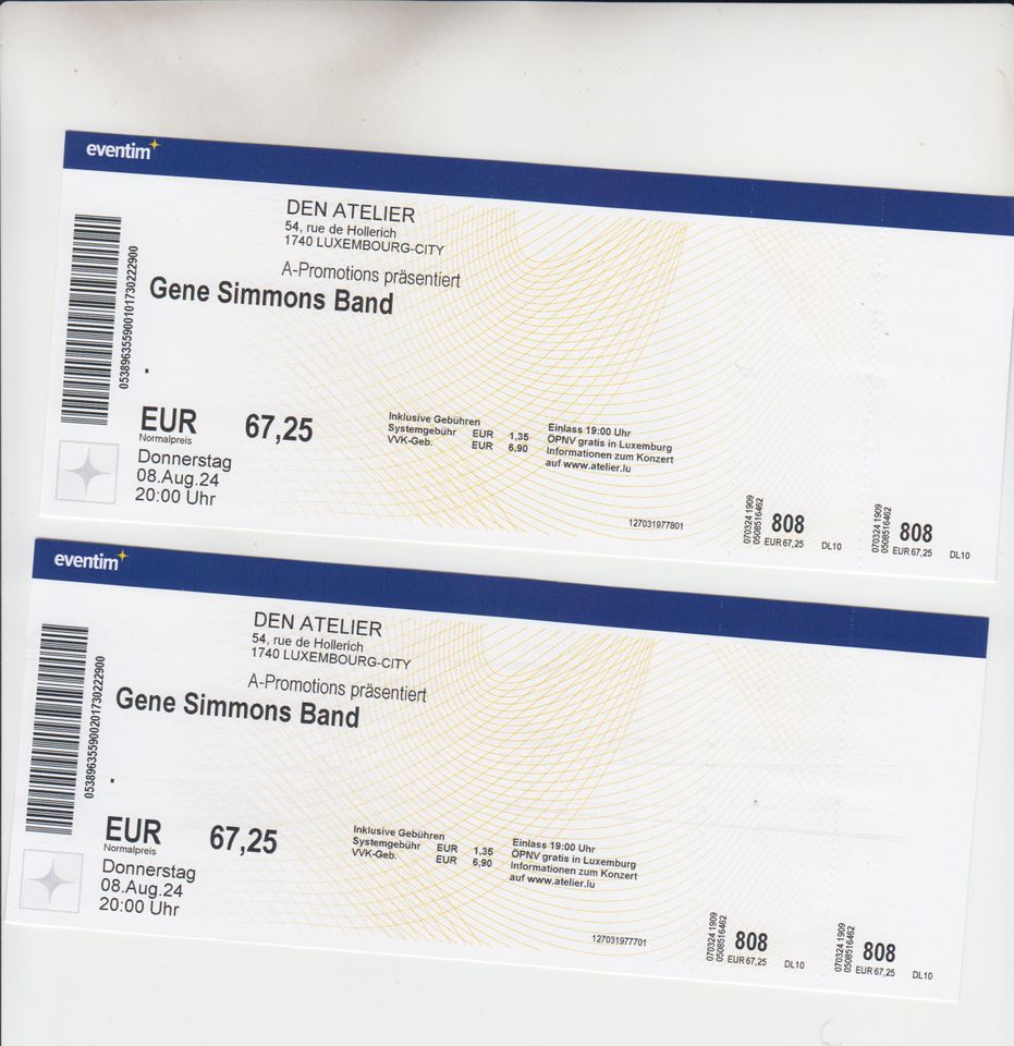 ZWEI TICKETS GENE SIMMONS BAND (KISS) KONZERT 8.8.24 IN LUXEMBURG in Kaiserslautern