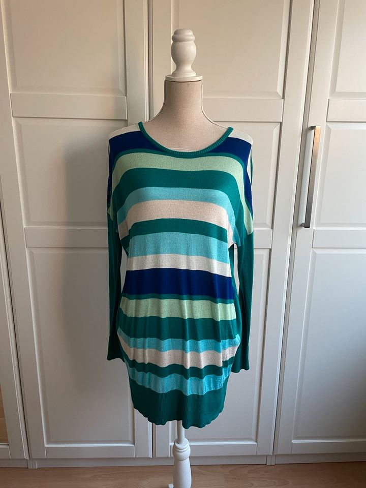 Neuwertig- Long-Pullover/Strickkleid, Esprit, blau/grün/weiß,XS-M in Meerbusch