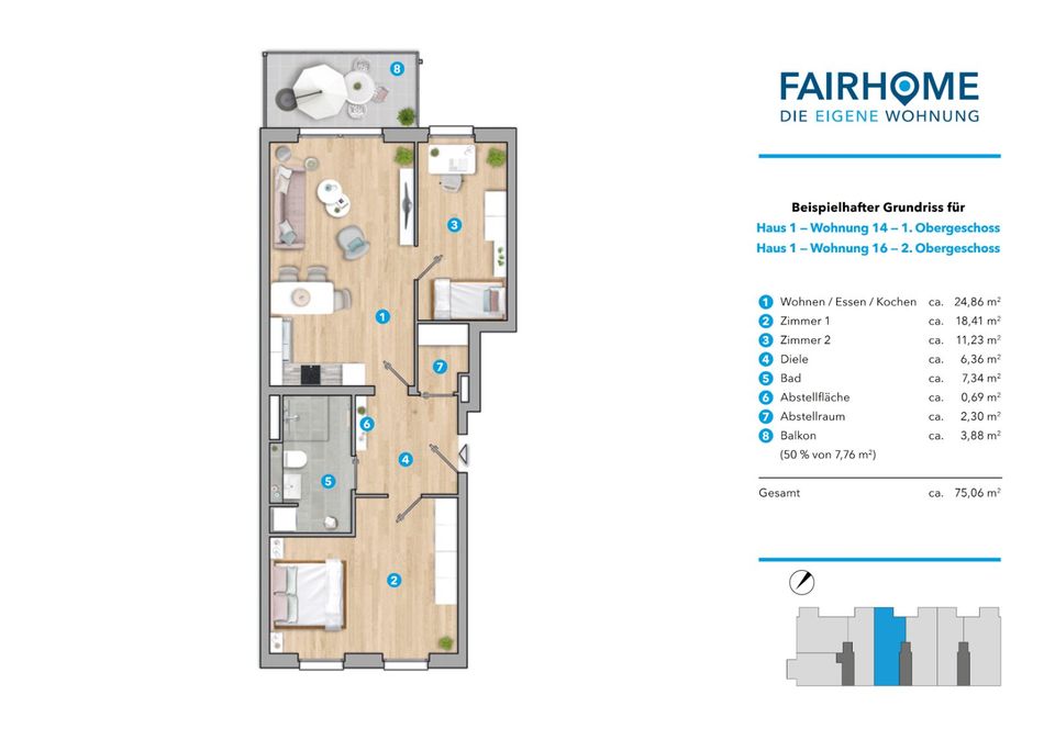 Heute schon wie morgen wohnen! Nachhaltige 3-Zi.-Balkonwohnung „Am Glessener Feld“ in Bergheim