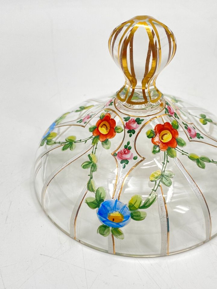 * GLAS SCHALE DECKELDOSE GLASDOSE HANDBEMALT BLUMEN BONBONIERE in Berlin