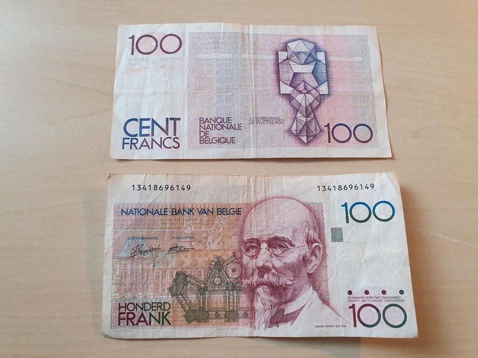 2 Banknoten 100 Belgische Franc Franken gut erhalten Note Bill in Bous