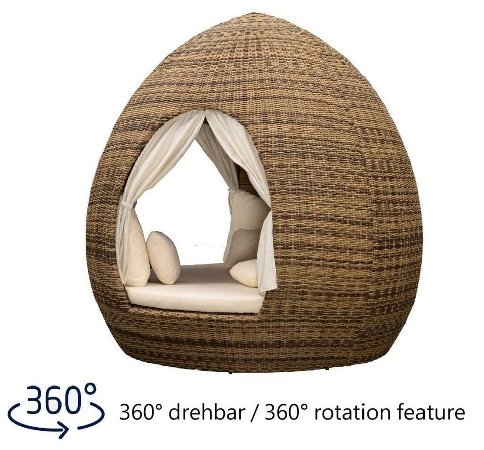 Liegeinsel Egg Daybed Cubu Cream mit Vorhängen - 360°-Drehtechnik in Heiligenstedten