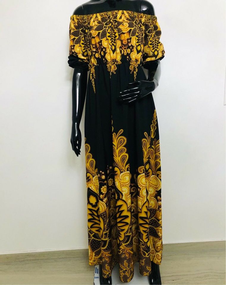 Gold Muster Designer Maxi Kleid schwarz A Schnitt Damen Kleider in Mainz