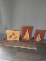 Vintage midcentury Wandbild Holzbild Bild Fische Boot Bilder Teak Nordrhein-Westfalen - Ladbergen Vorschau