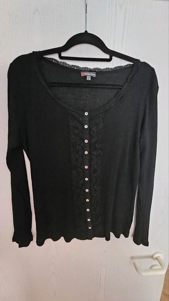 Street One Langarm Ripp Shirt Spitze schwarz XL 44 XXL Neuw. in Hamm