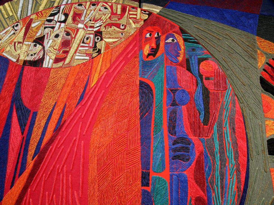 Anemone Schneck-Steidl Textilkunst "Adam und Eva" 1965 in Hanau